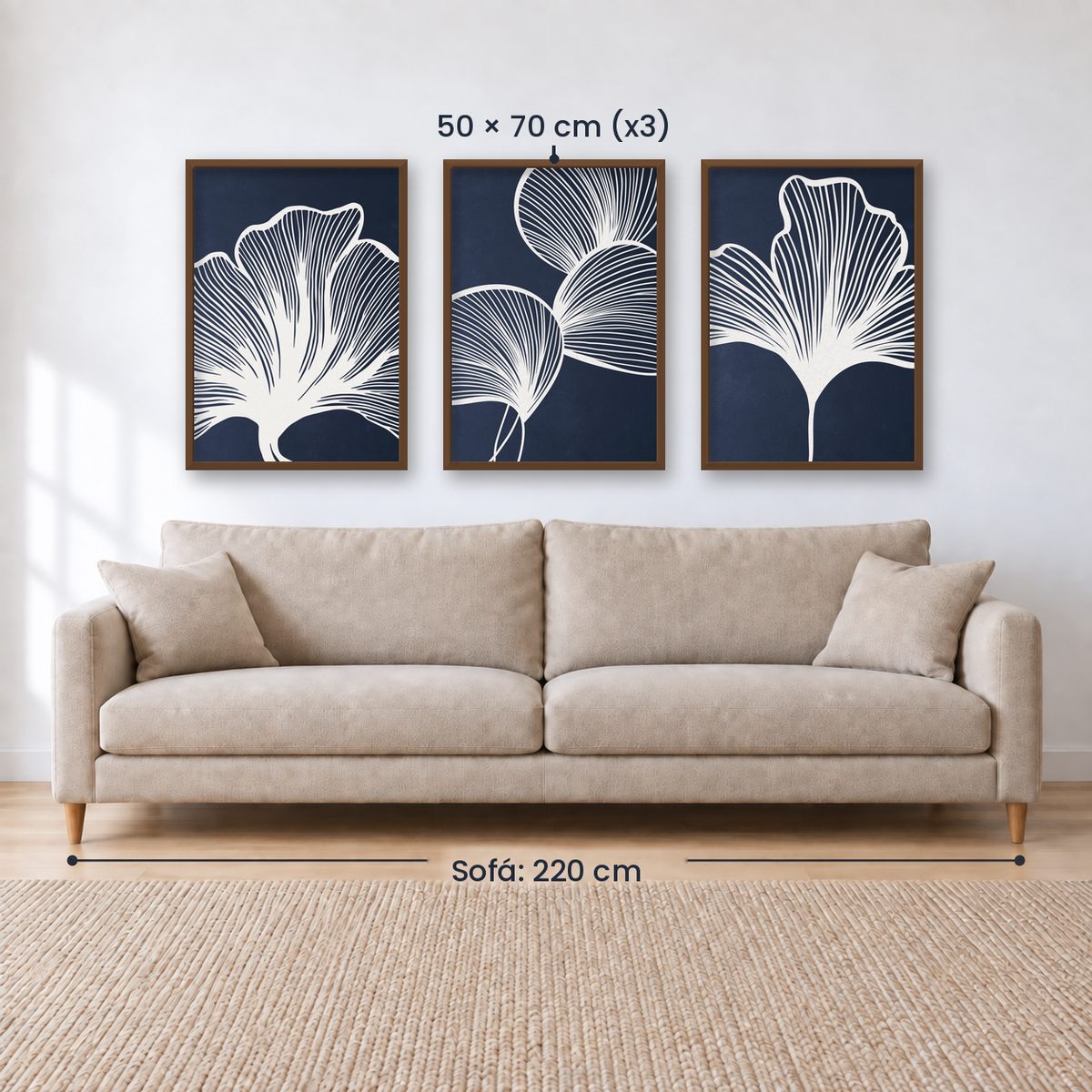 Set x3 Cuadros Abstractos, azul, flores