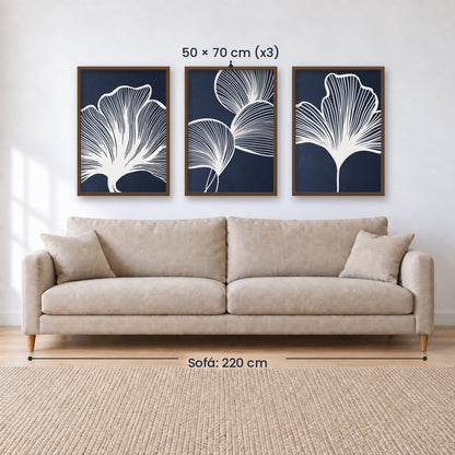 Set x3 Cuadros Abstractos, azul, flores