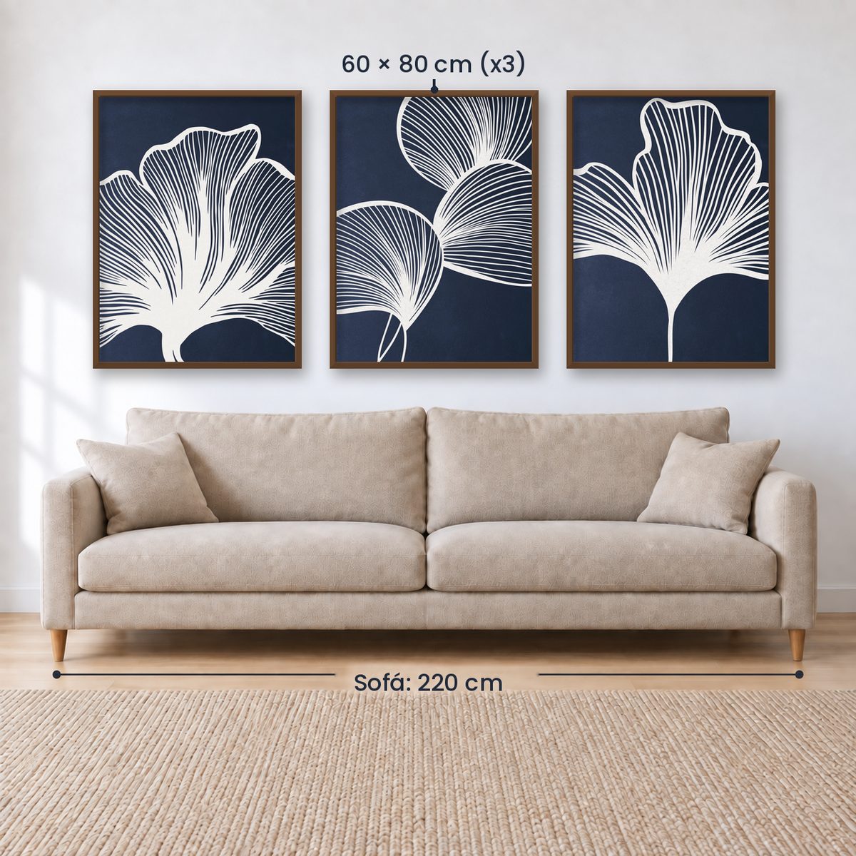Set x3 Cuadros Abstractos, azul, flores
