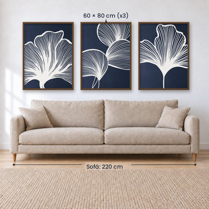 Set x3 Cuadros Abstractos, azul, flores