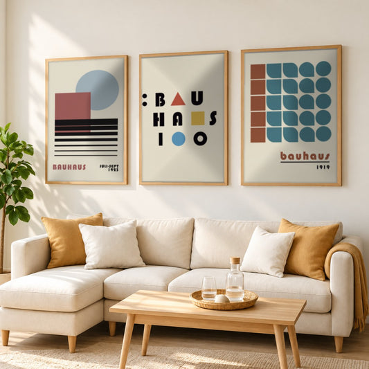 Set x3 Cuadros Abstractos, Bauhaus, Colores