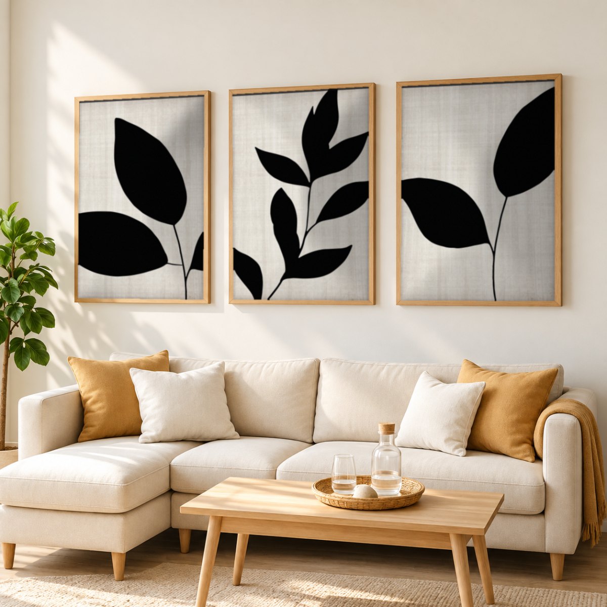 Set x3 Cuadros Abstractos, blanco y negro, flores