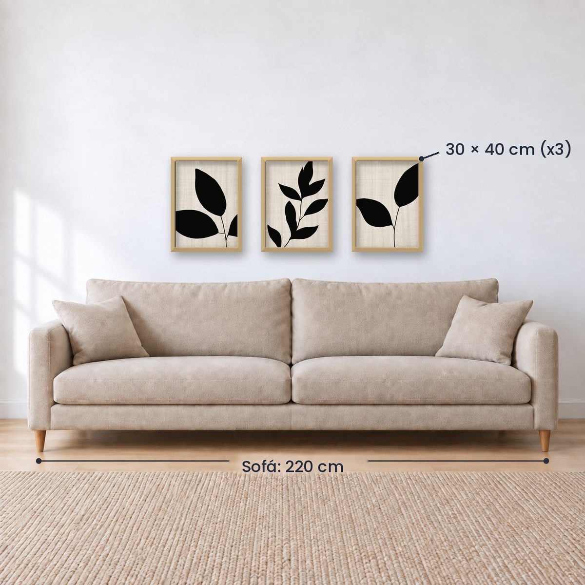 Set x3 Cuadros Abstractos, blanco y negro, flores