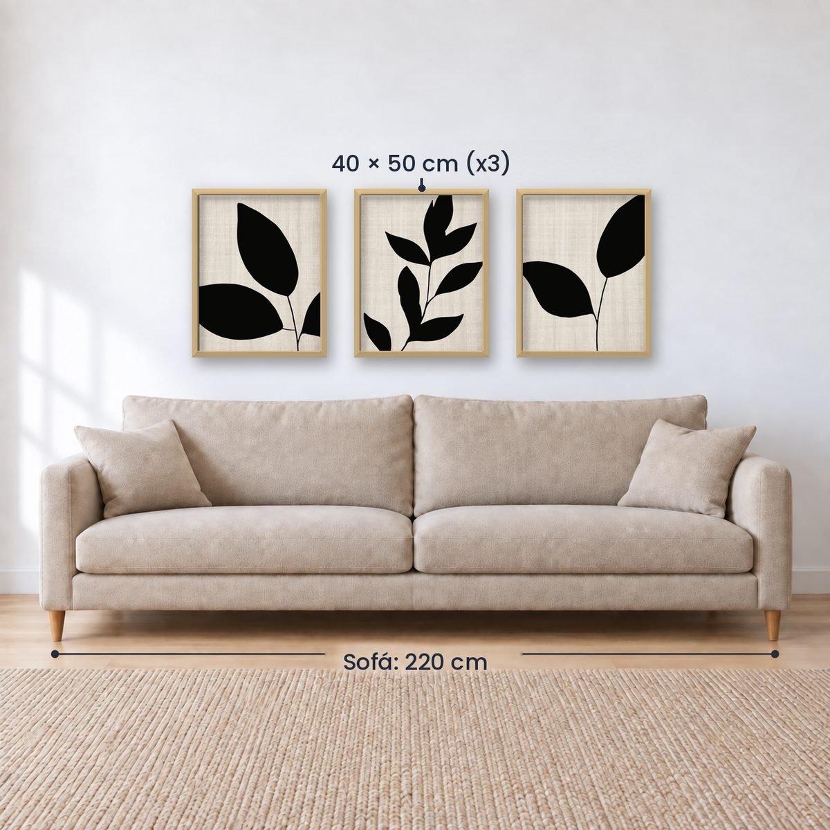 Set x3 Cuadros Abstractos, blanco y negro, flores