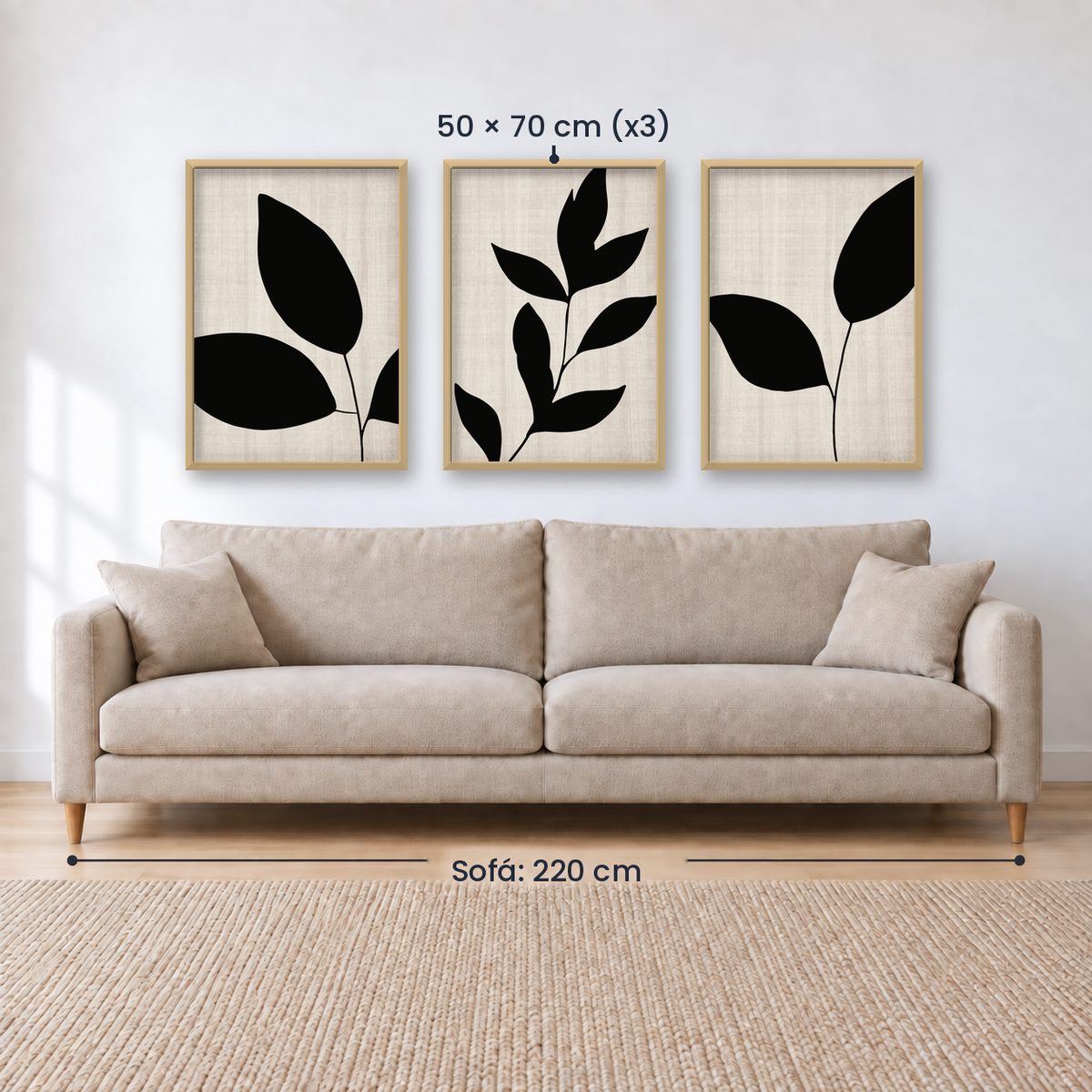 Set x3 Cuadros Abstractos, blanco y negro, flores