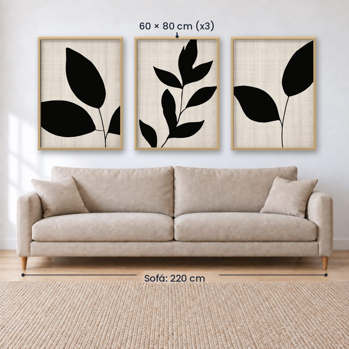 Set x3 Cuadros Abstractos, blanco y negro, flores