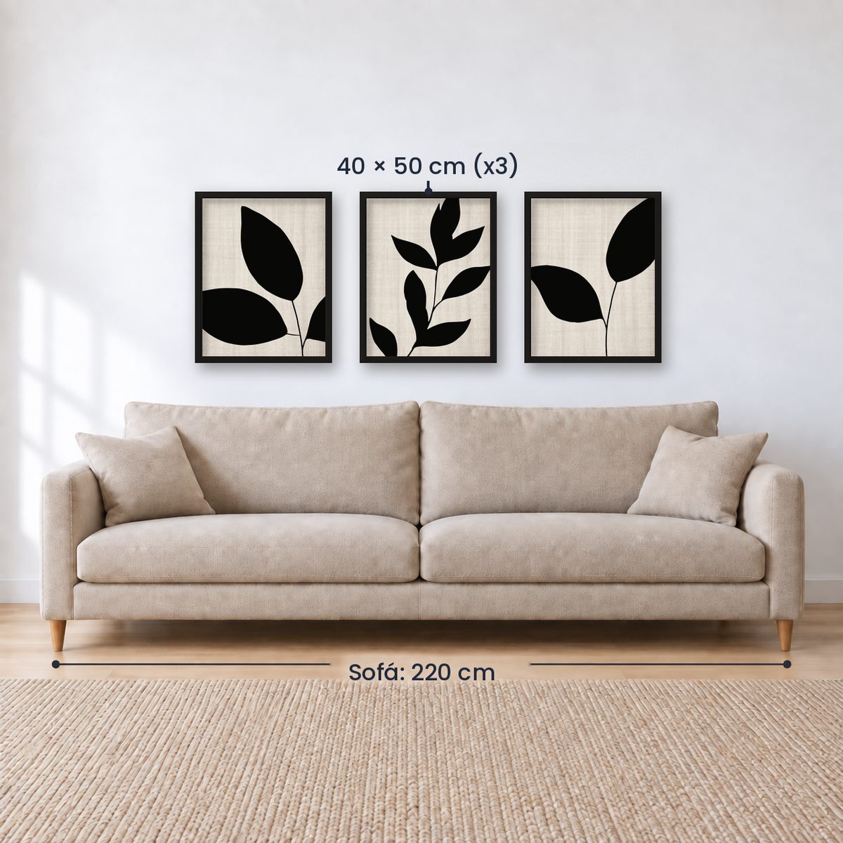 Set x3 Cuadros Abstractos, blanco y negro, flores