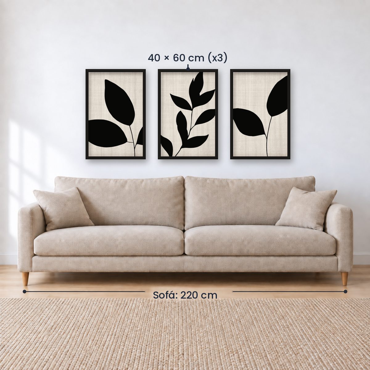 Set x3 Cuadros Abstractos, blanco y negro, flores