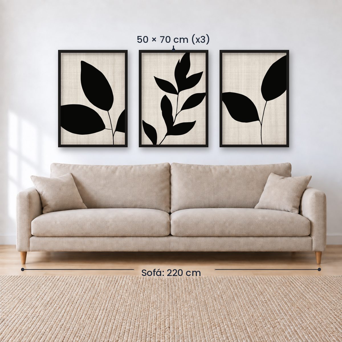 Set x3 Cuadros Abstractos, blanco y negro, flores