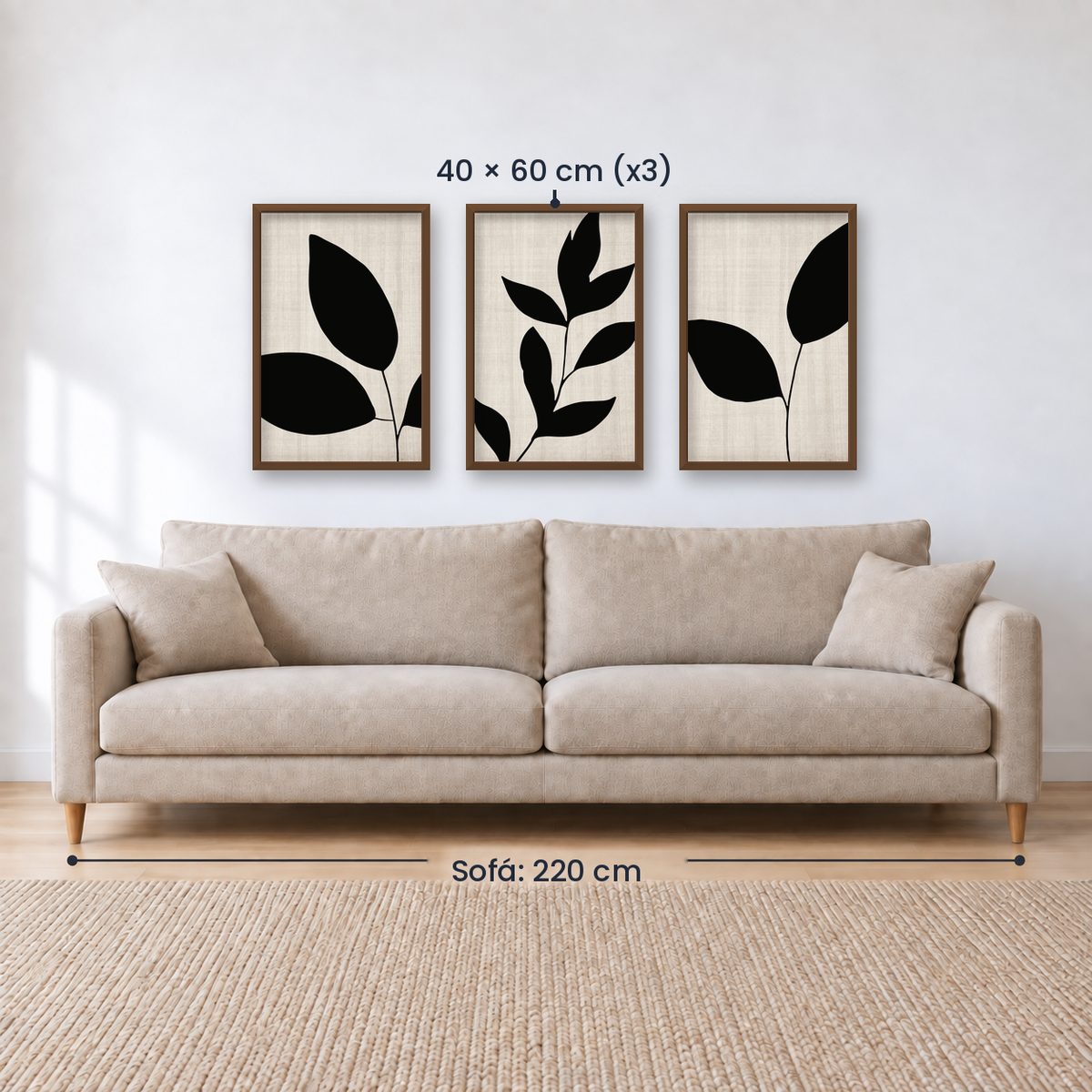 Set x3 Cuadros Abstractos, blanco y negro, flores