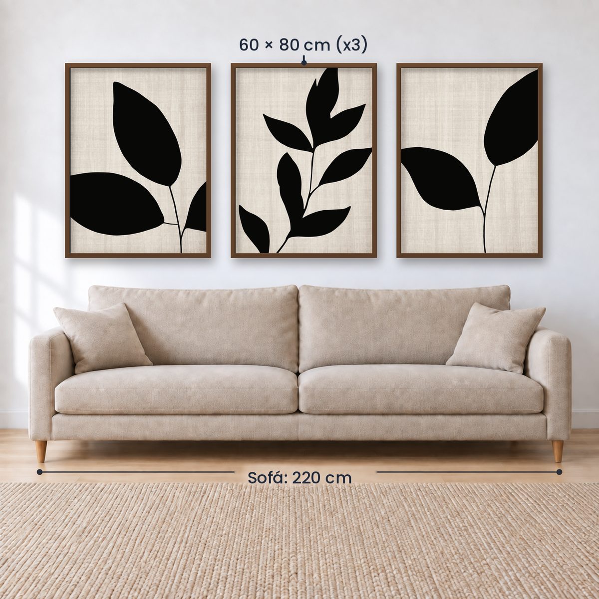 Set x3 Cuadros Abstractos, blanco y negro, flores