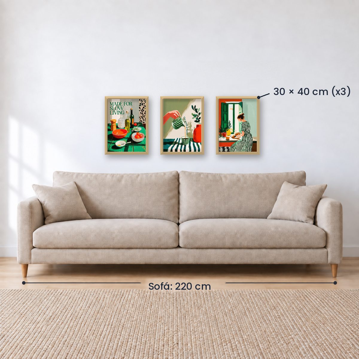 Set x3 Cuadros Abstractos Ilustración Cocina
