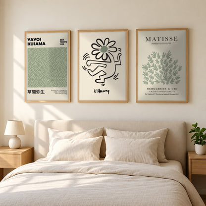 Set x3 Cuadros Abstractos, Matisse, Yayoi Kusama, Verde