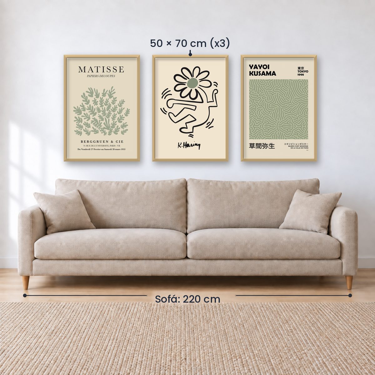 Set x3 Cuadros Abstractos, Matisse, Yayoi Kusama, Verde
