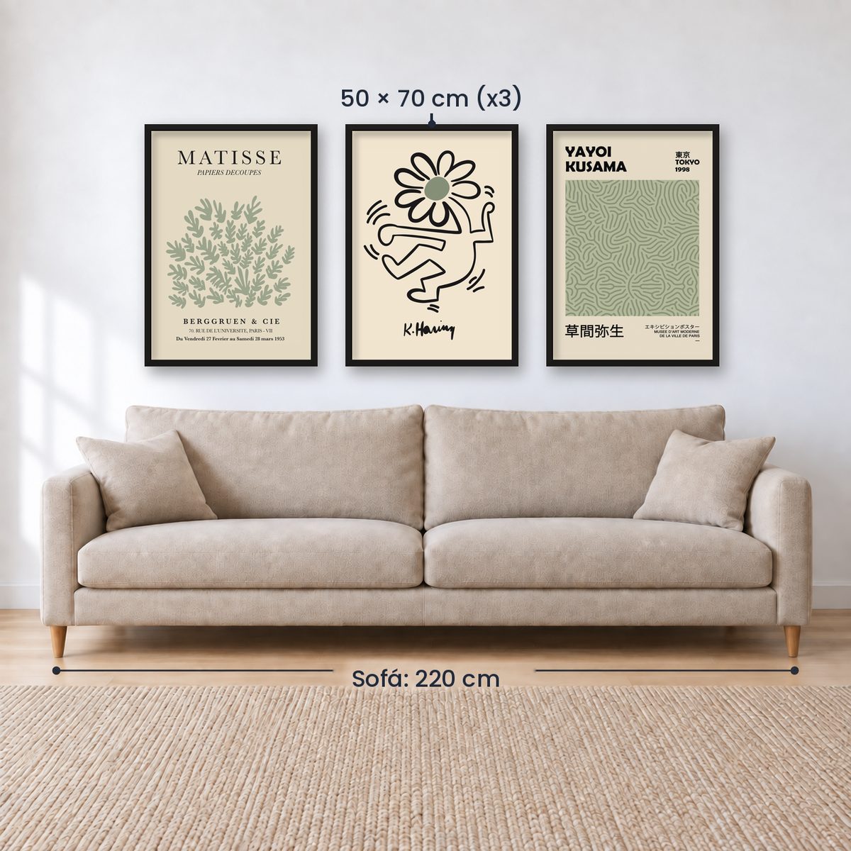 Set x3 Cuadros Abstractos, Matisse, Yayoi Kusama, Verde