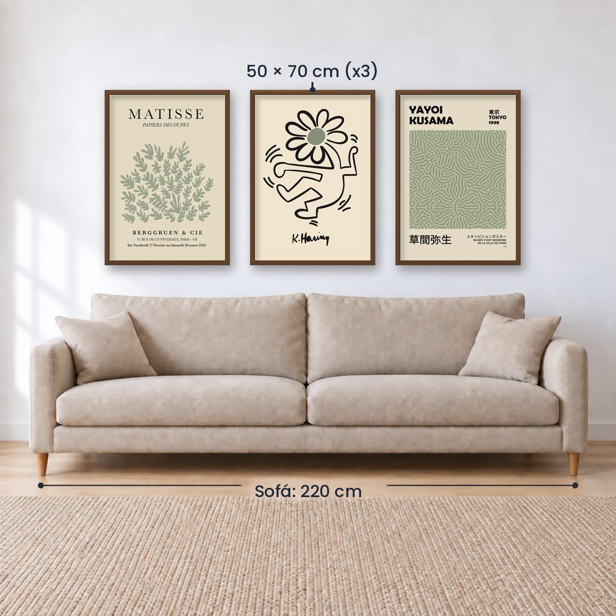Set x3 Cuadros Abstractos, Matisse, Yayoi Kusama, Verde