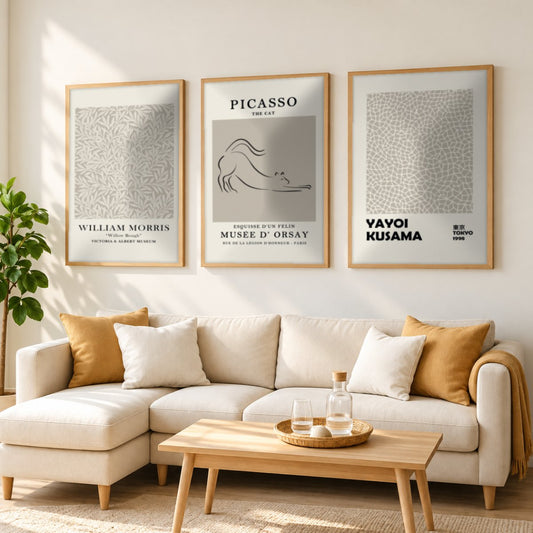 Set x3 Cuadros Abstractos, Picasso, Yayoi Kusama, William Morris