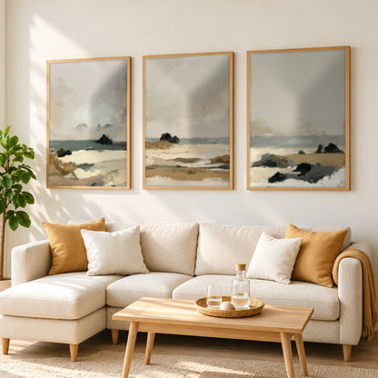 Set x3 Cuadros Abstractos, pintura, beige
