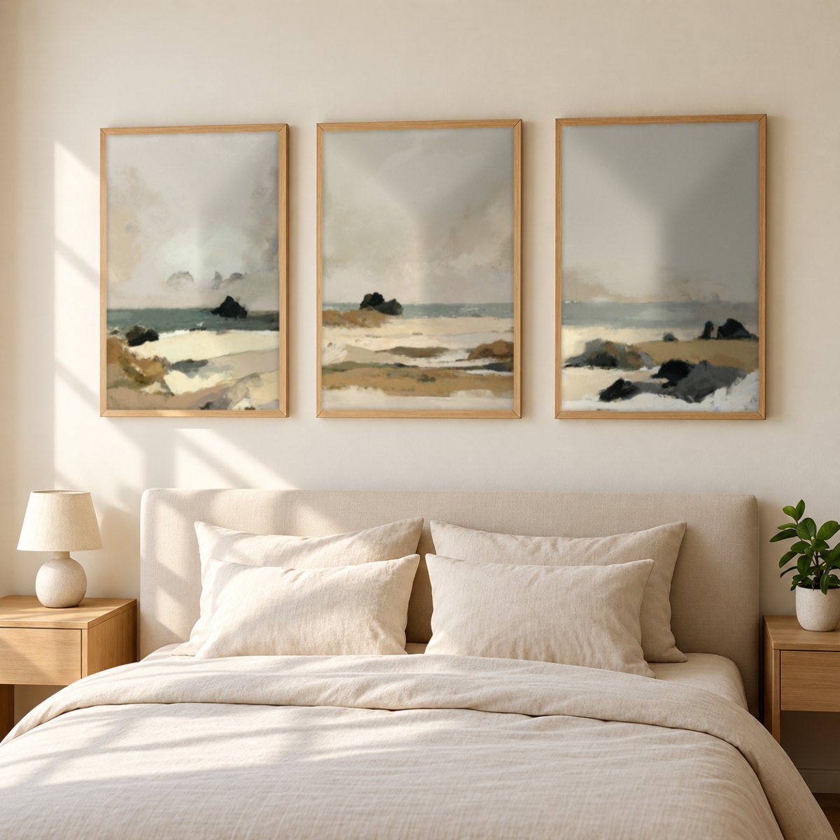 Set x3 Cuadros Abstractos, pintura, beige