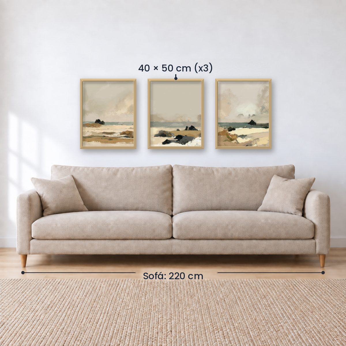 Set x3 Cuadros Abstractos, pintura, beige
