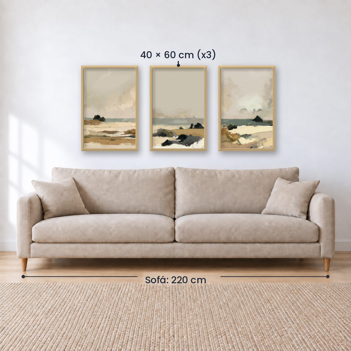 Set x3 Cuadros Abstractos, pintura, beige