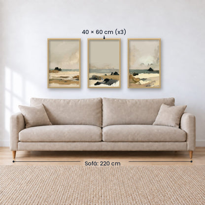 Set x3 Cuadros Abstractos, pintura, beige