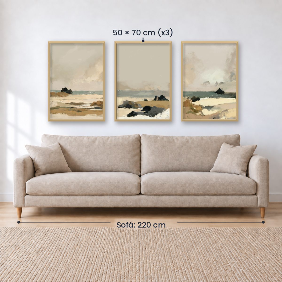 Set x3 Cuadros Abstractos, pintura, beige