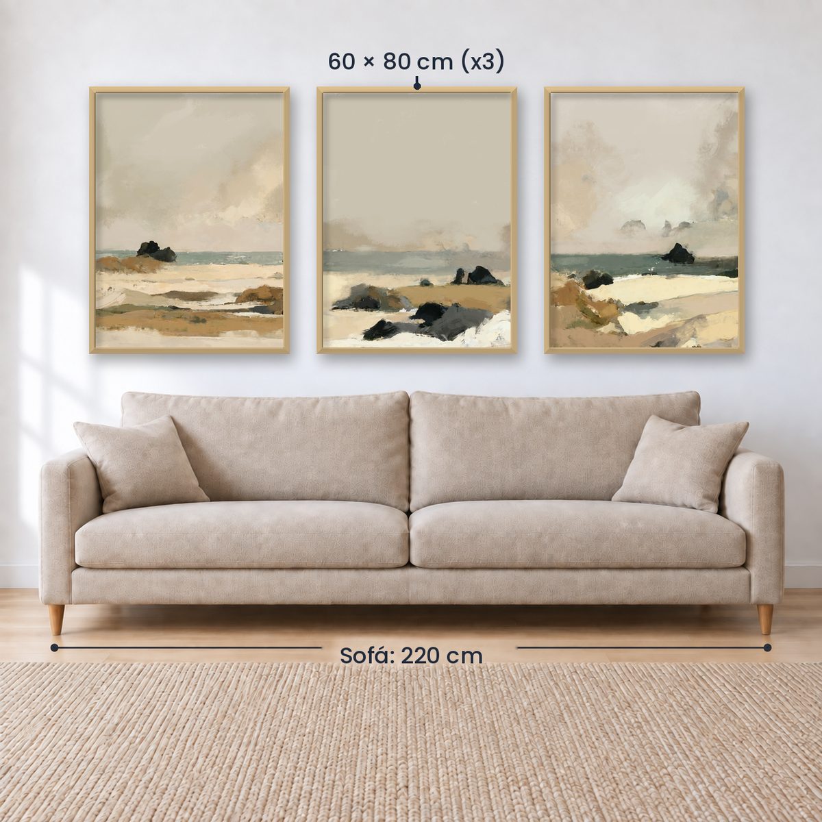 Set x3 Cuadros Abstractos, pintura, beige