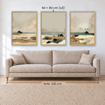 Set x3 Cuadros Abstractos, pintura, beige
