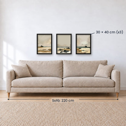 Set x3 Cuadros Abstractos, pintura, beige
