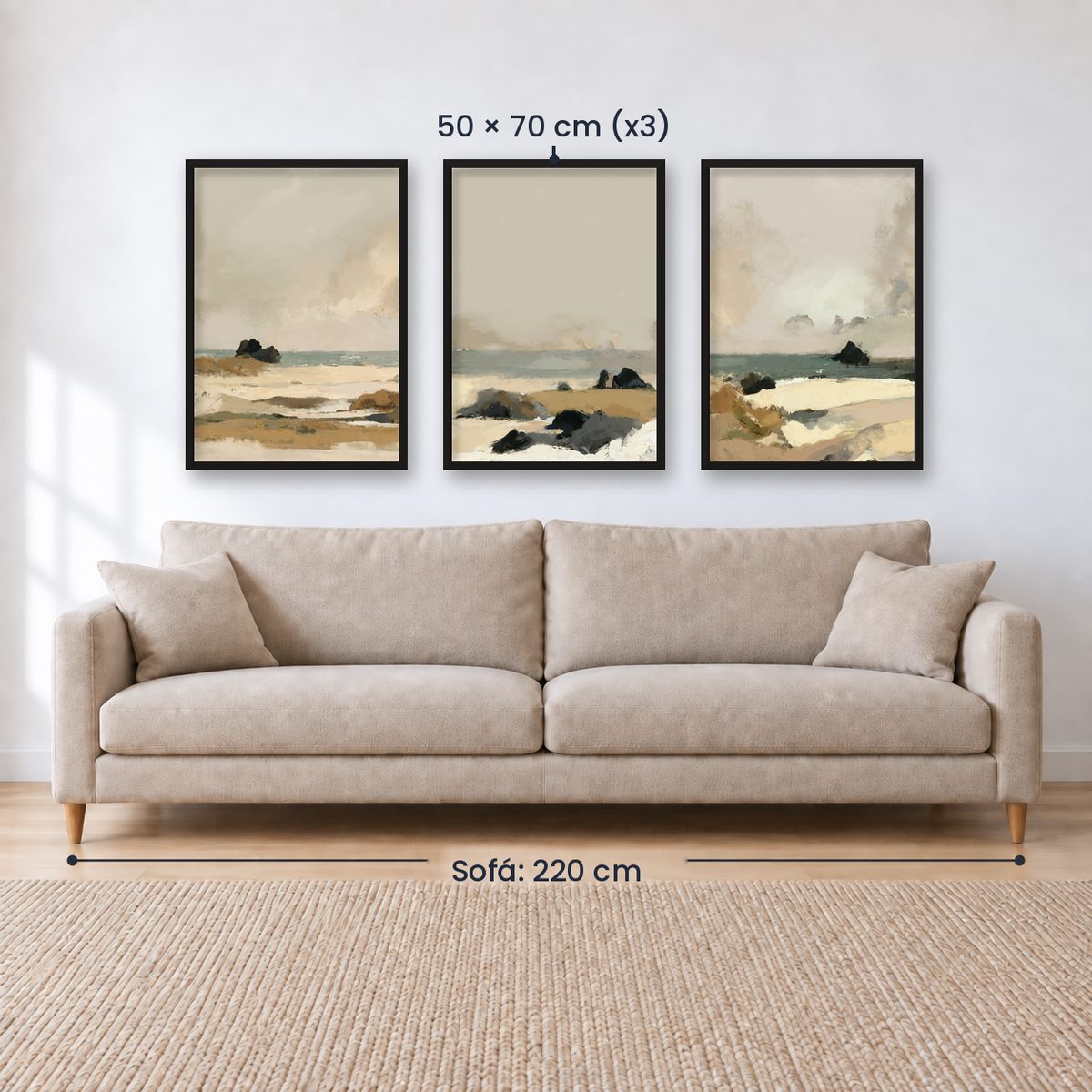 Set x3 Cuadros Abstractos, pintura, beige