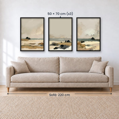 Set x3 Cuadros Abstractos, pintura, beige