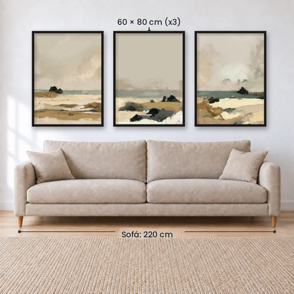 Set x3 Cuadros Abstractos, pintura, beige