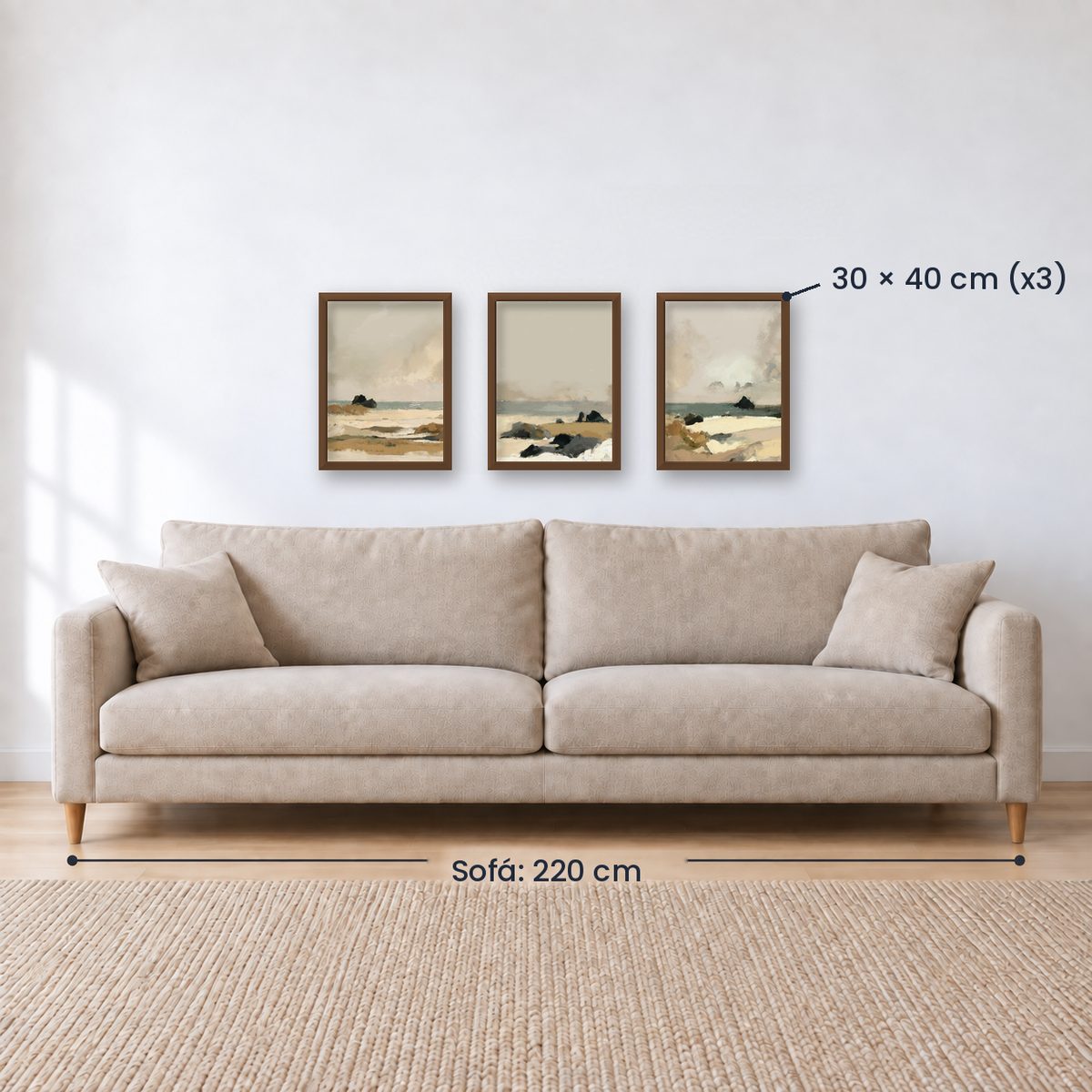 Set x3 Cuadros Abstractos, pintura, beige