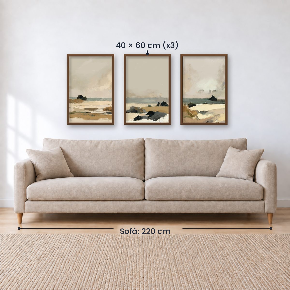 Set x3 Cuadros Abstractos, pintura, beige