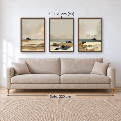 Set x3 Cuadros Abstractos, pintura, beige