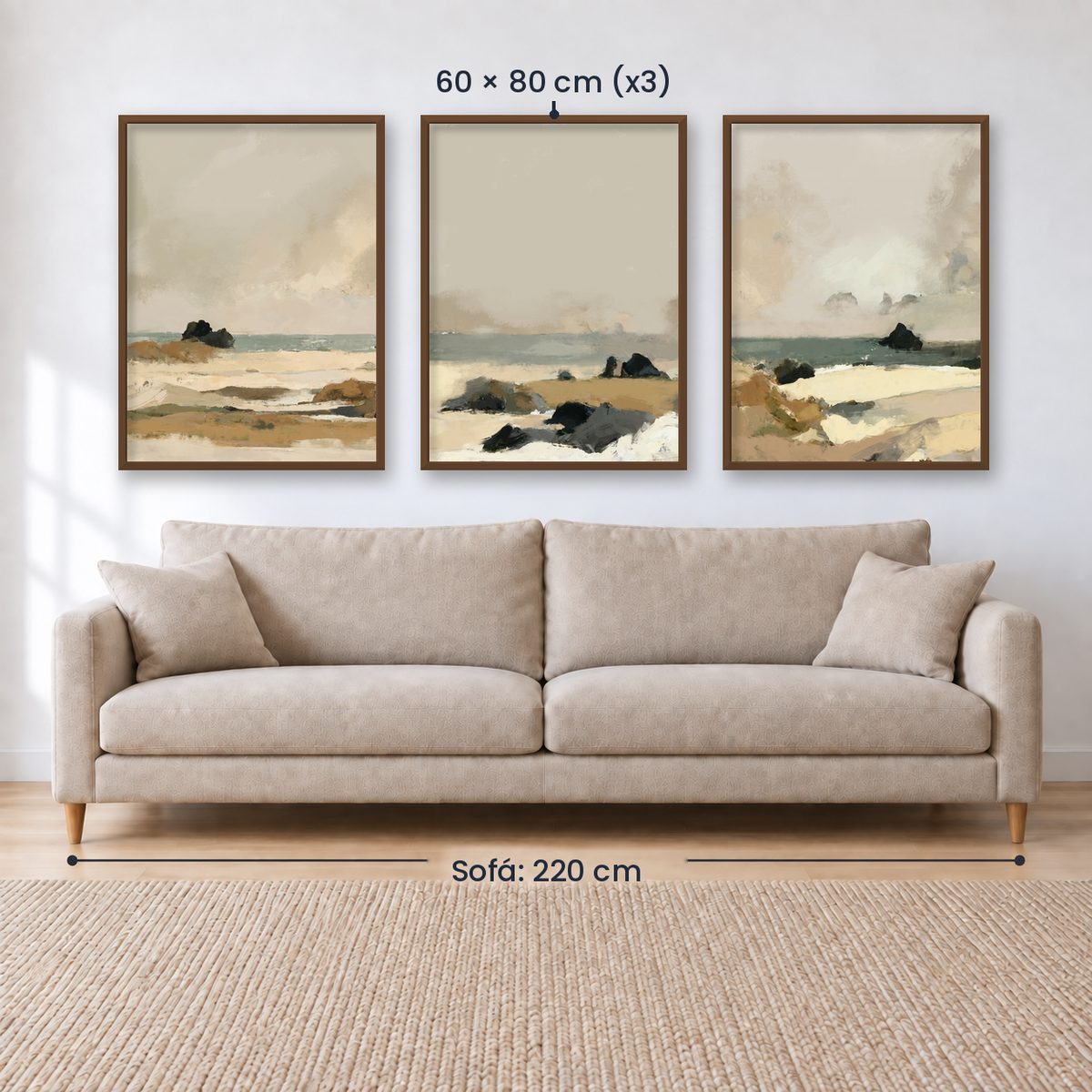 Set x3 Cuadros Abstractos, pintura, beige