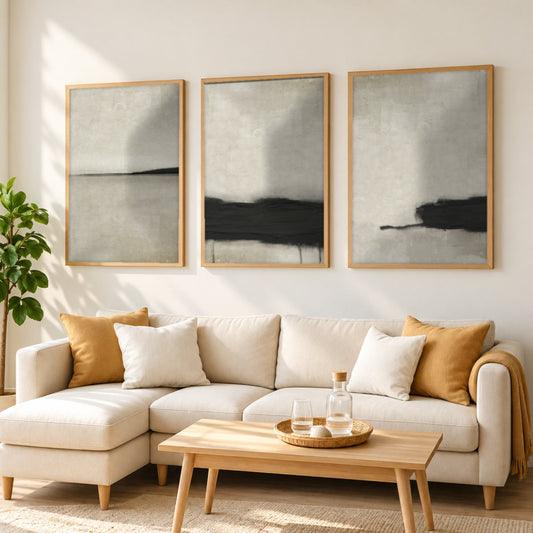 Set x3 Cuadros Abstractos, pintura, negro, beige