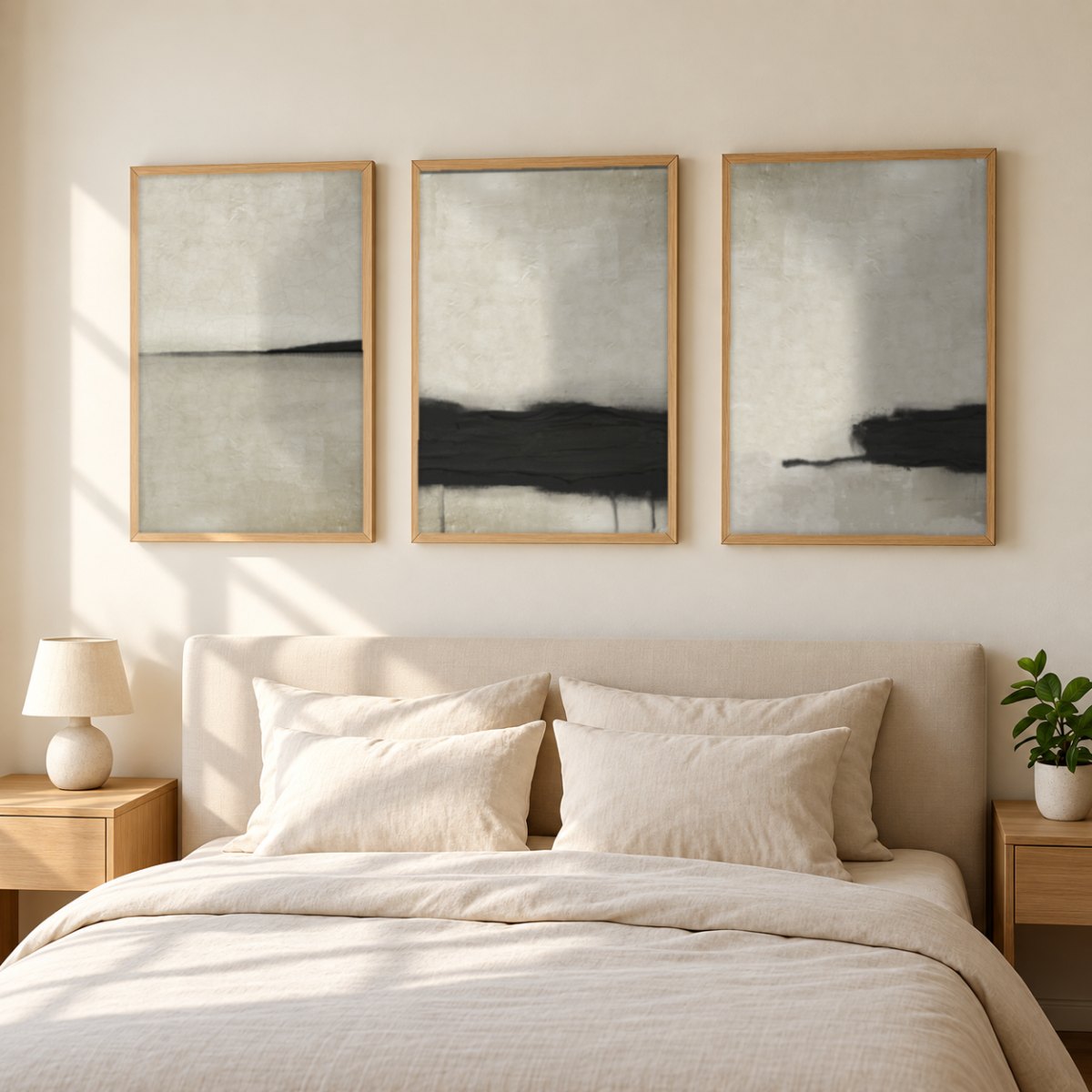 Set x3 Cuadros Abstractos, pintura, negro, beige