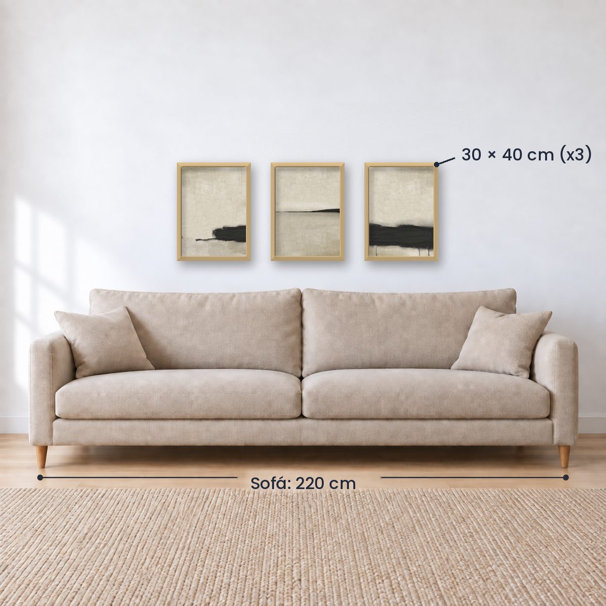 Set x3 Cuadros Abstractos, pintura, negro, beige