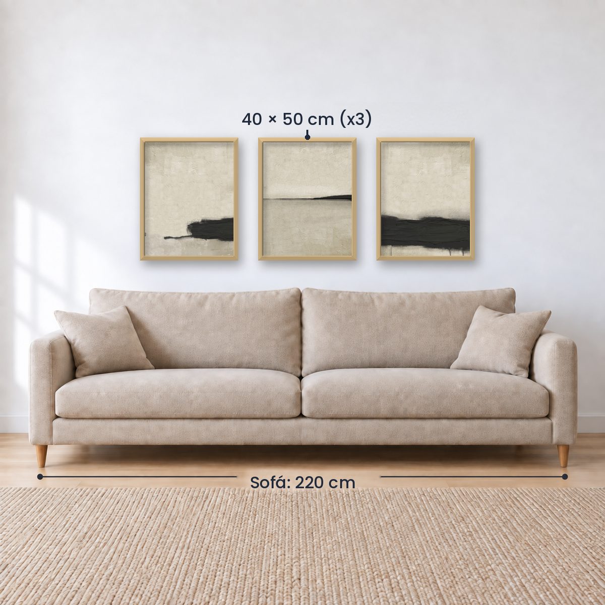 Set x3 Cuadros Abstractos, pintura, negro, beige