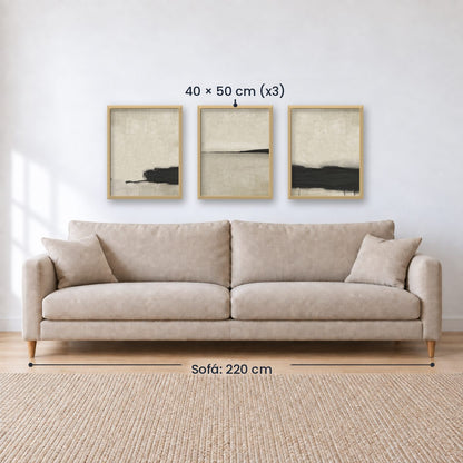 Set x3 Cuadros Abstractos, pintura, negro, beige