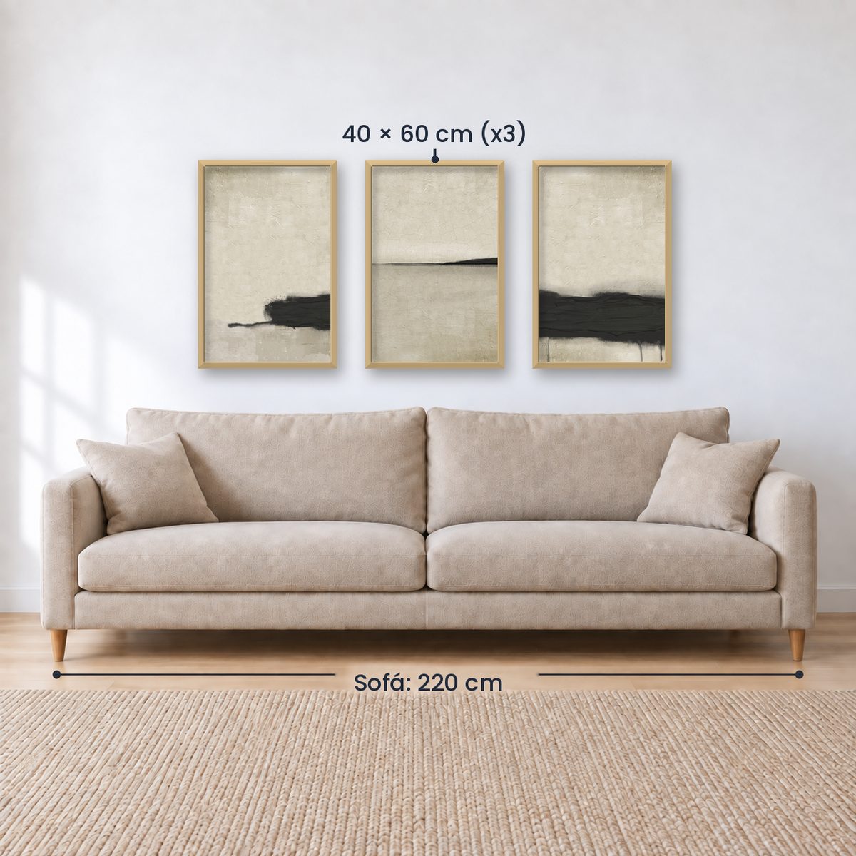 Set x3 Cuadros Abstractos, pintura, negro, beige
