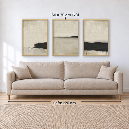 Set x3 Cuadros Abstractos, pintura, negro, beige