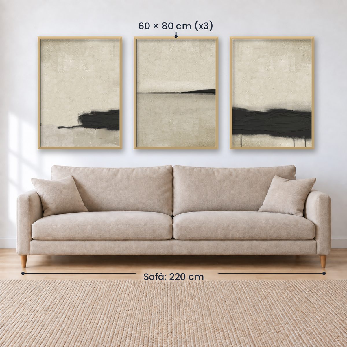 Set x3 Cuadros Abstractos, pintura, negro, beige