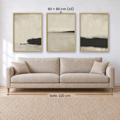 Set x3 Cuadros Abstractos, pintura, negro, beige