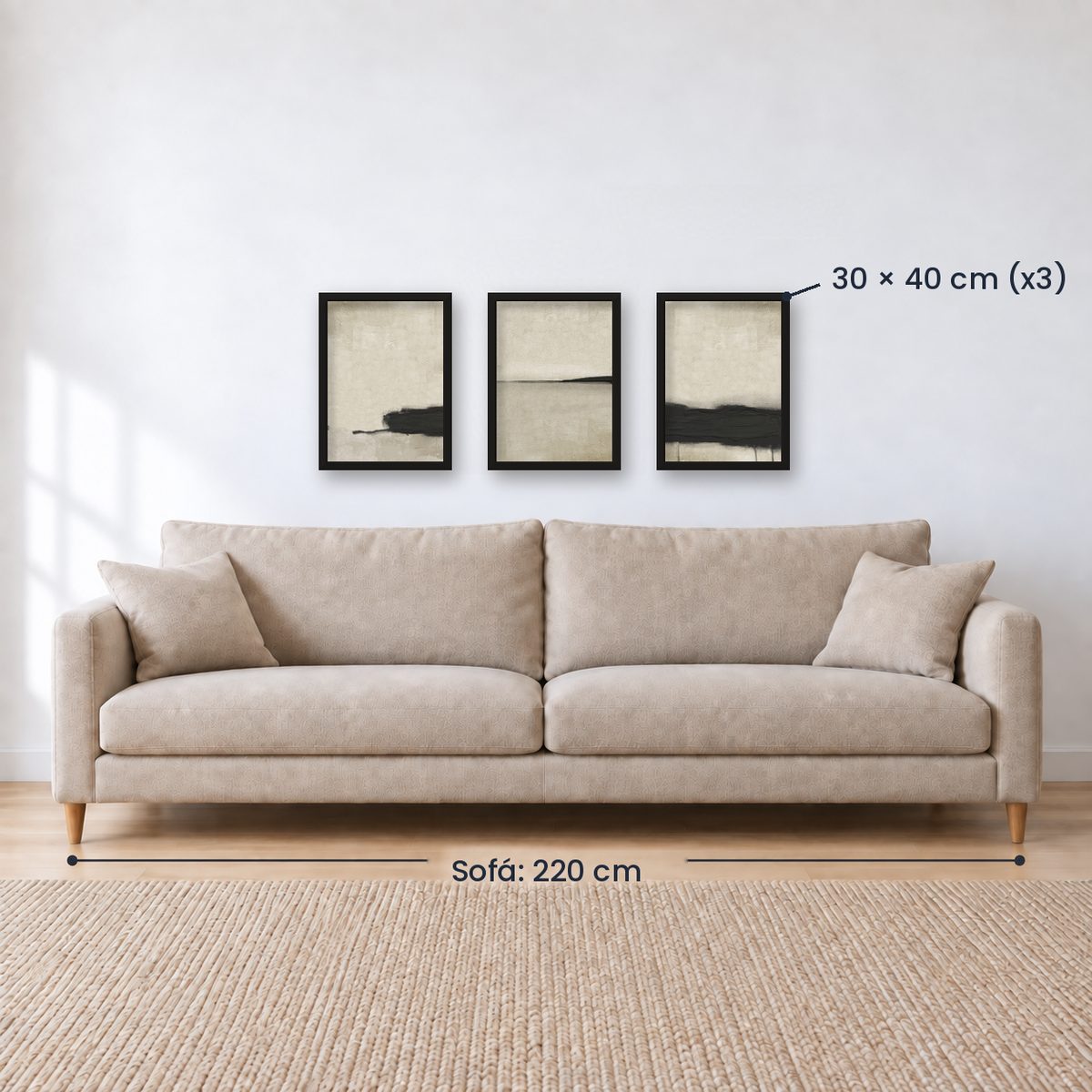 Set x3 Cuadros Abstractos, pintura, negro, beige