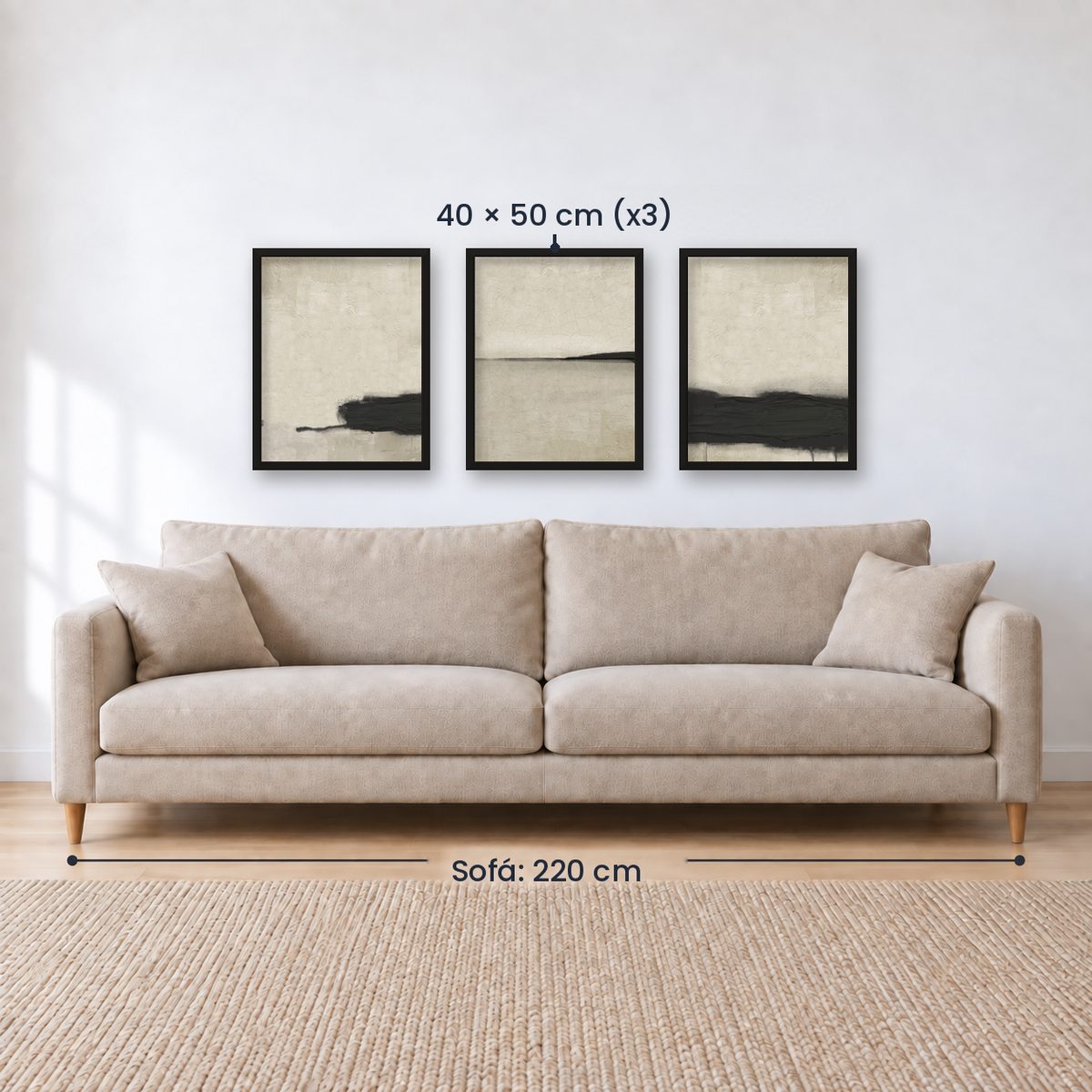 Set x3 Cuadros Abstractos, pintura, negro, beige