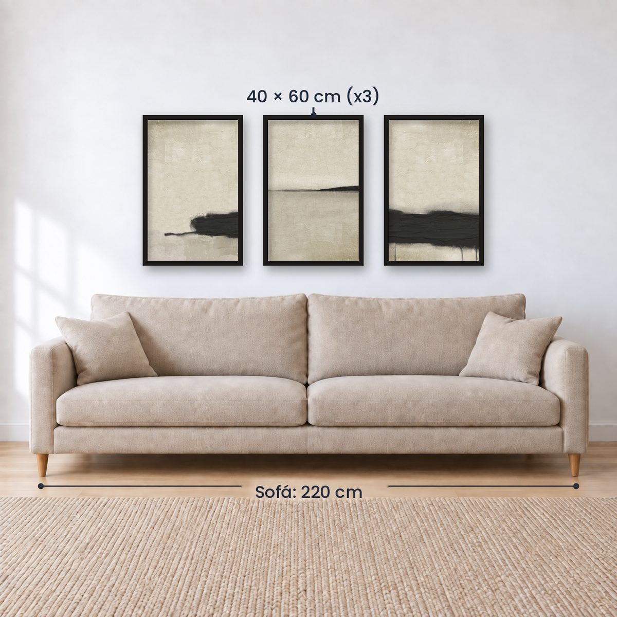 Set x3 Cuadros Abstractos, pintura, negro, beige