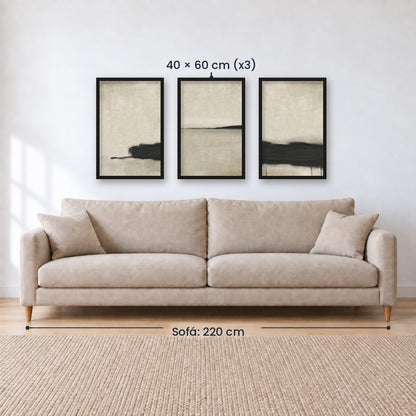 Set x3 Cuadros Abstractos, pintura, negro, beige